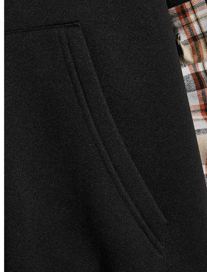 Extended Sizes Men Plaid Kangaroo Pocket Hoodie