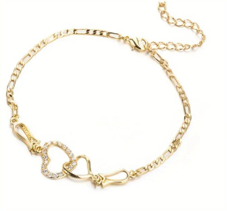 Women Hollow Love Hearty Chain Anklet Rhinestone