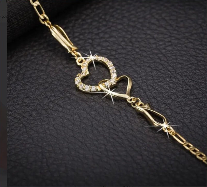 Women Hollow Love Hearty Chain Anklet Rhinestone
