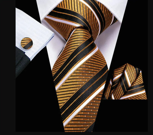Men Fashion Striped Necktie Set With Cufflink