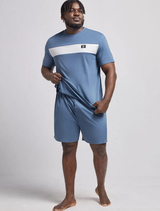 Extended Sizes Men Patched Detail Colorblock PJ Set