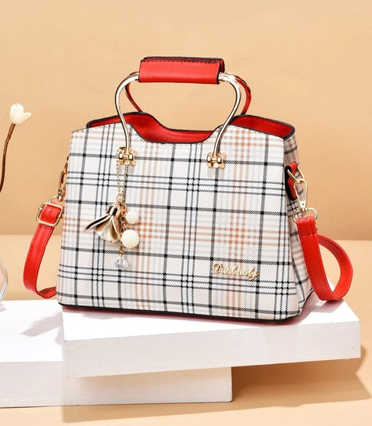 Plaid Pattern Square Bag Medium Bag Charm Decor