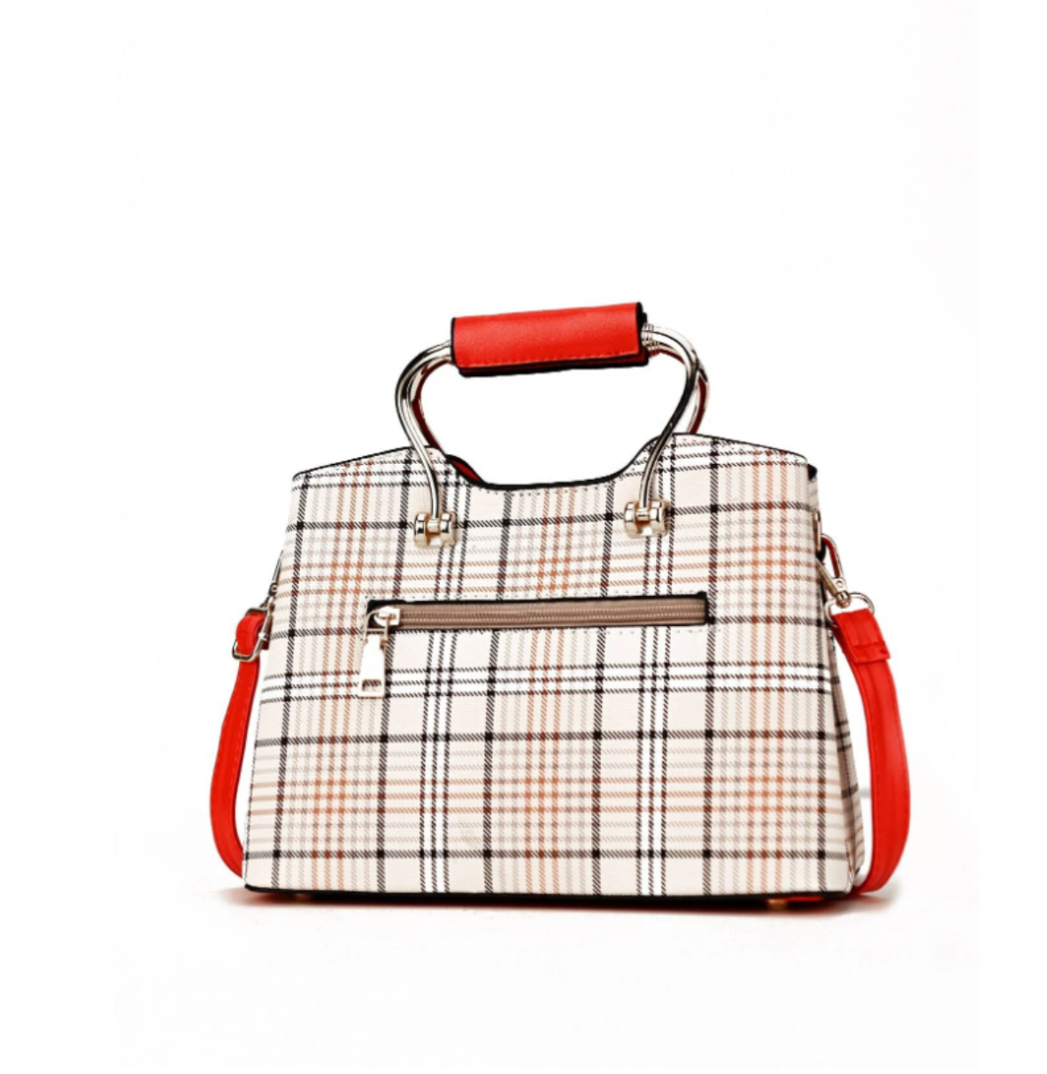 Plaid Pattern Square Bag Medium Charm Decor