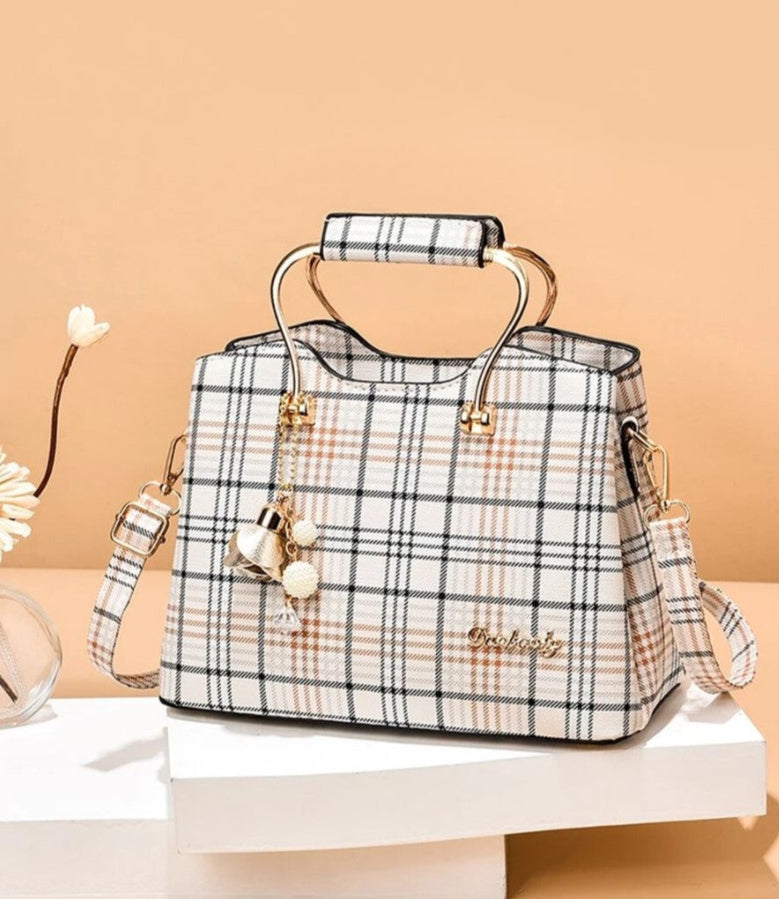 Plaid Pattern Square Bag Medium Bag Charm Decor