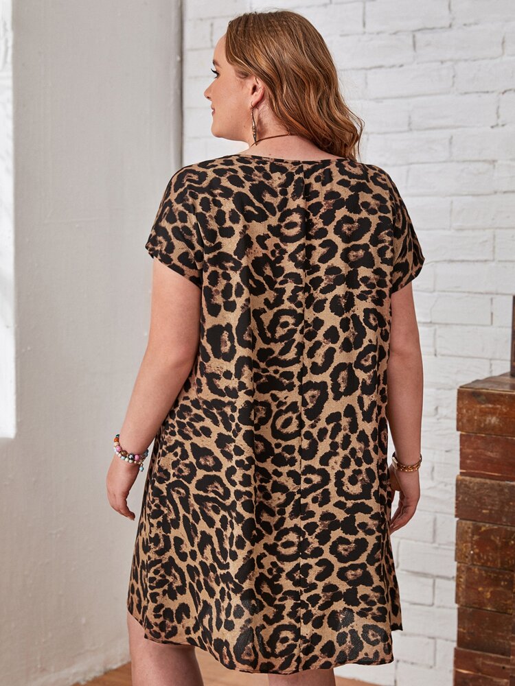Plus Leopard Batwing  Dress